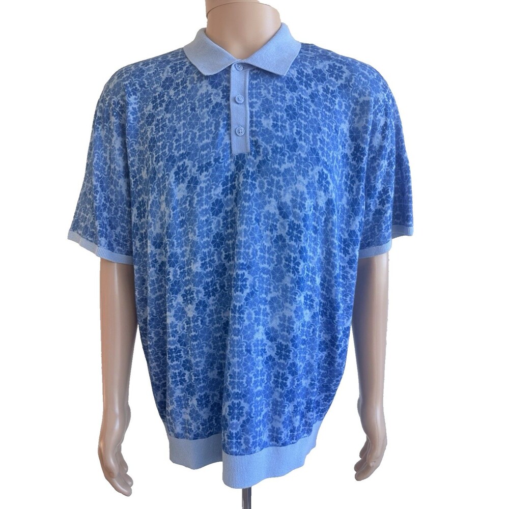 ROBERT GRAHAM Vesey Short Sleeve Polo Sweater NWT $170 Blue 100% Cotton Size 2XL